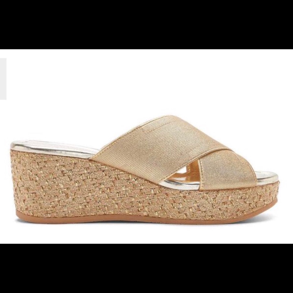 Donald Pliner gold wedge slip-on sandal